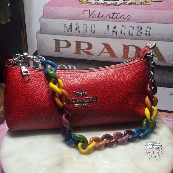 Coach Coach Charlotte Shoulder Bag Red Clutches with Multicolor Strap EUC - Picture 9 of 14